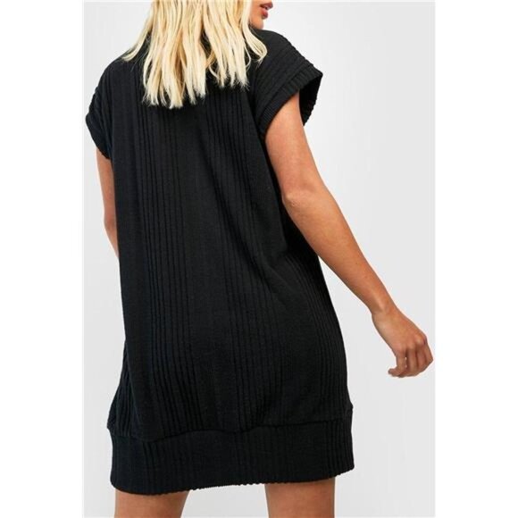 Women's Turtleneck Oversized Sleeveless Ribbed Tunic Sweater Dress - Picture 3 of 7